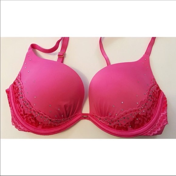 Victoria Secret Pink Red Lace Bras Rhinestones 34B - Picture 1 of 5